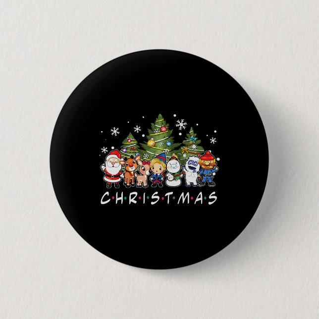 Badge Rond 5 Cm Noël Santa Rudolph Snowman Family Xma (Devant)