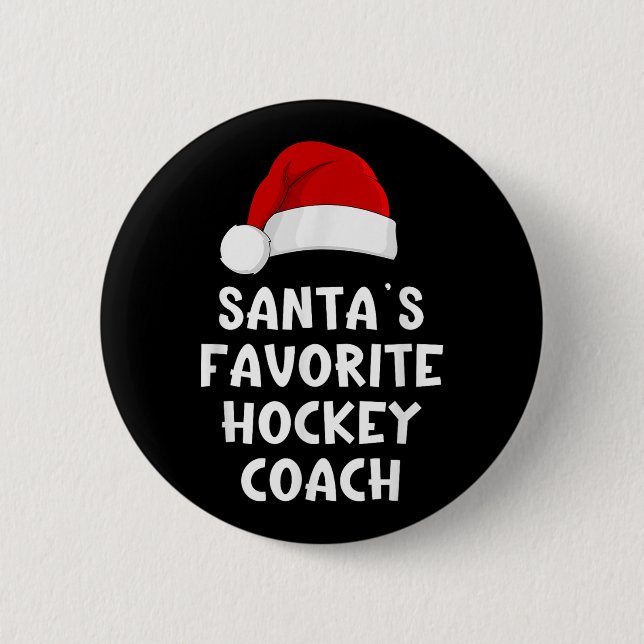 Badge Rond 5 Cm Noël Santas entraîneur de hockey favori Drôle Noël (Devant)