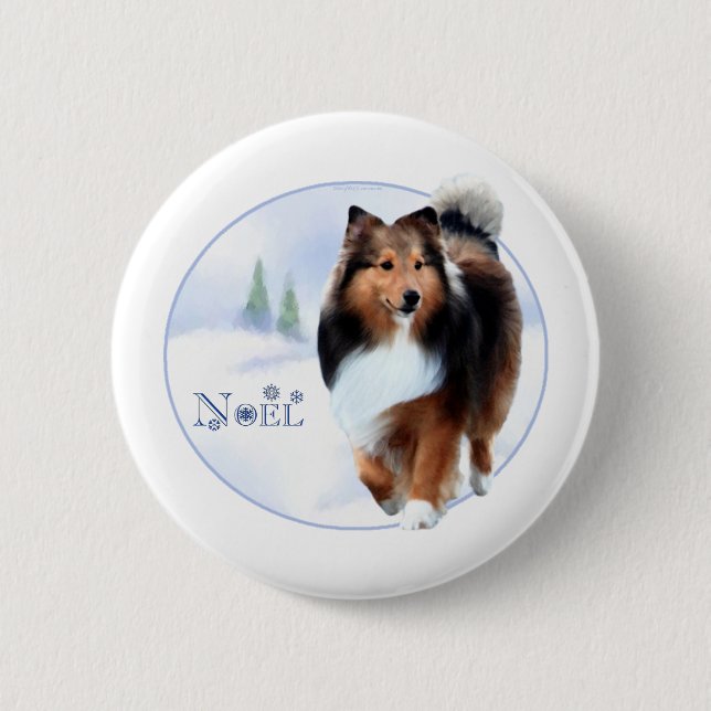 Badge Rond 5 Cm Noel Shetland Sheepdog - Bouton (Devant)
