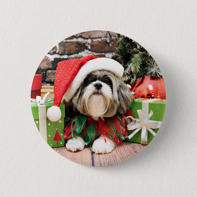 Badge Rond 5 Cm Noël - Shih Tzu - Vince (Devant)