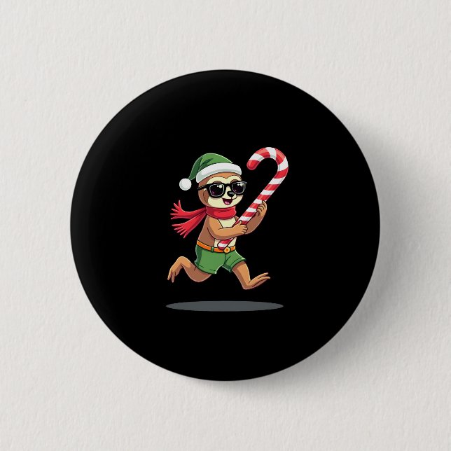 Badge Rond 5 Cm Noël Sloth Elf Peppermenthe Sucre de canne Chemise (Devant)