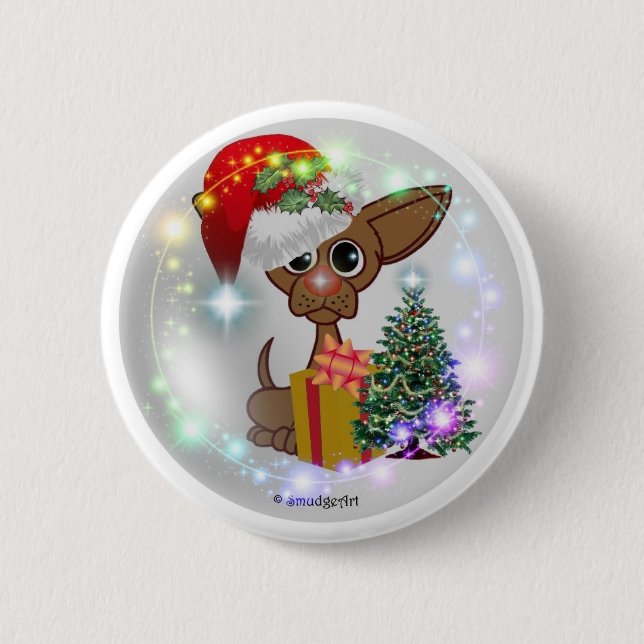 Badge Rond 5 Cm Noël timide de chien (Devant)