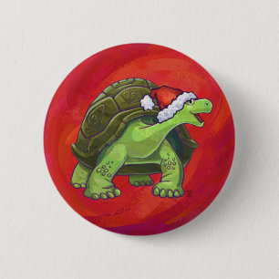 Badge Rond 5 Cm Noël Tortue Sur Rouge