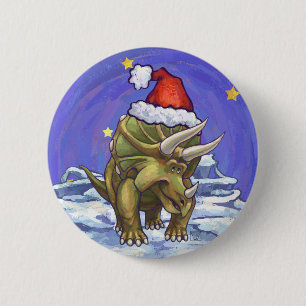 Badge Rond 5 Cm Noël Triceratops