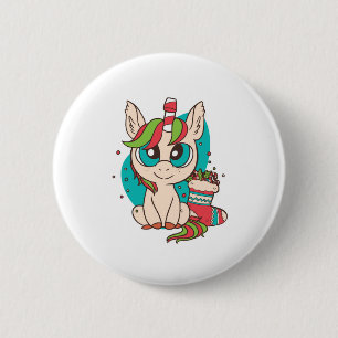 Badge Rond 5 Cm Noël Unicorne