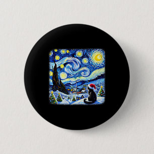 Badge Rond 5 Cm Noël Van Gogh Nuit étoilée Chat noir Père Noël Cha