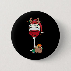 Badge Rond 5 Cm Noël Verre rouge Vin Santa Hat Reindeer Fun Xm