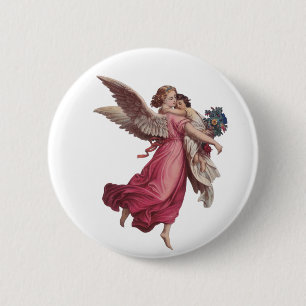 Badge Rond 5 Cm Noël vintage, ange gardien victorien