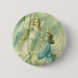 Badge Rond 5 Cm Noël vintage, Anges victoriens avec cloche