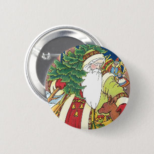 Badge Rond 5 Cm Noël vintage, Père Noël en Forêt