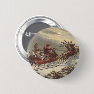 Badge Rond 5 Cm Noël vintage, Père Noël victorien à Sleigh