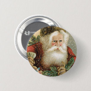 Badge Rond 5 Cm Noël vintage, Père Noël victorien avec pin