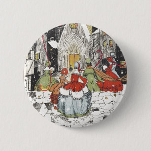 Badge Rond 5 Cm Noël vintage victorien personnes allant à l'église