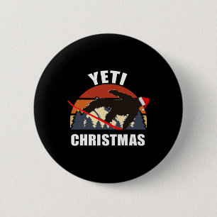 Badge Rond 5 Cm Noël Yeti - Bigfoot Snowboard en rouge