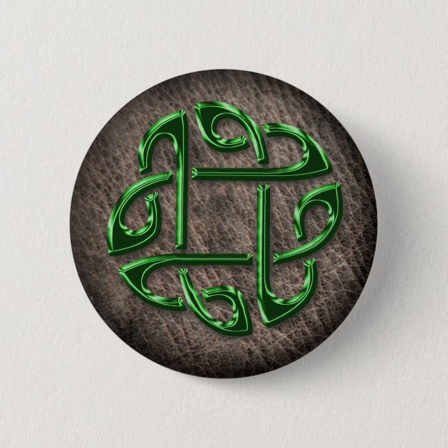 Badge Rond 5 Cm Noeud céleste vert sur cuir véritable (Devant)