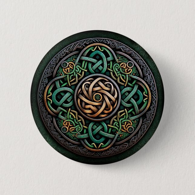 Badge Rond 5 Cm Noeud Celtique Green Gold (Devant)