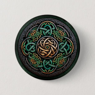 Badge Rond 5 Cm Noeud Celtique Green Gold