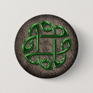Badge Rond 5 Cm Noeud celtique vert sur le cuir véritable