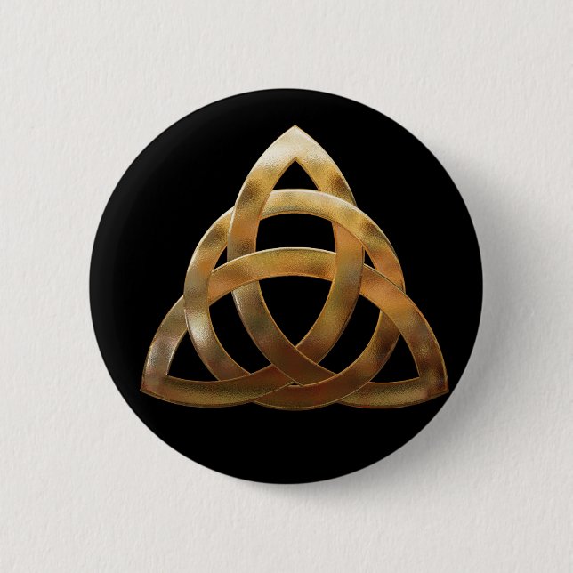 Badge Rond 5 Cm noeud de trinité d'or celtique (Devant)