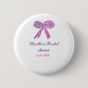 Badge Rond 5 Cm Nœud rose violet scintillement paillettes mariage 