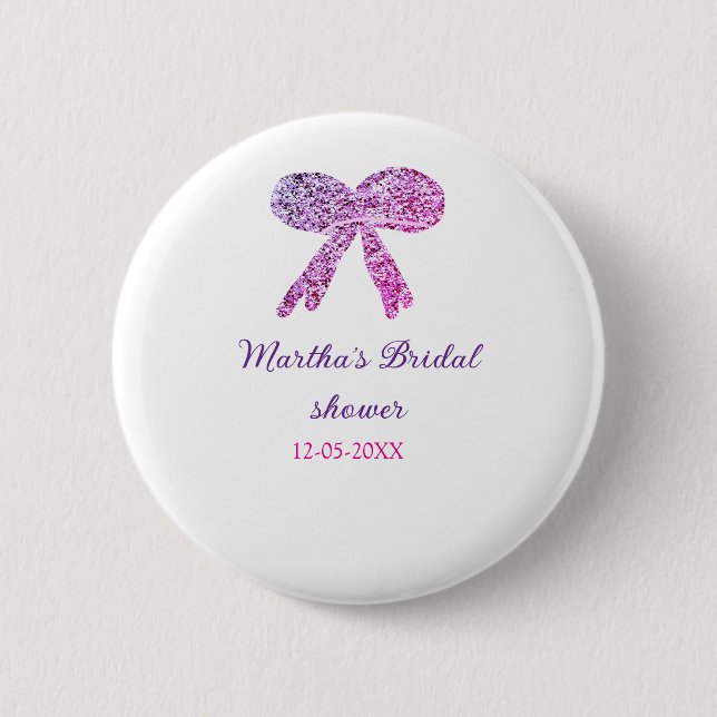 Badge Rond 5 Cm Nœud rose violet scintillement paillettes mariage  (Devant)
