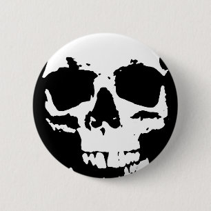 Badge Rond 5 Cm Noir & Blanc Pop Art Crâne Cool élégant