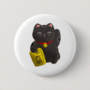 Badge Rond 5 Cm Noir chanceux de chat