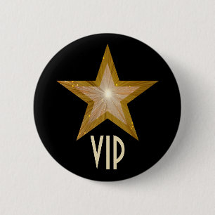 Badge Rond 5 Cm Noir de bouton de l'étoile "VIP" de "or"