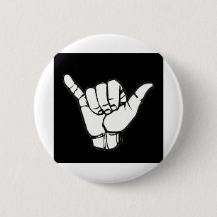 Badge Rond 5 Cm Noir de signe de Shaka