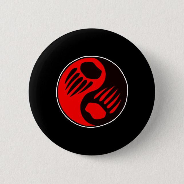 Badge Rond 5 Cm Noir de Yin Yang de griffe d'ours (Devant)