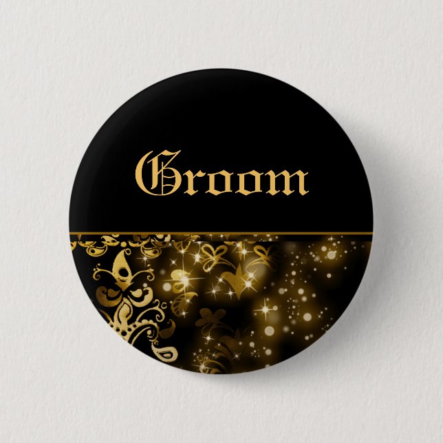 Badge Rond 5 Cm Noir d'or de marié épousant la partie nuptiale (Devant)