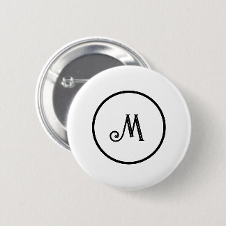 Badge Rond 5 Cm Noir et blanc initial personnalisé