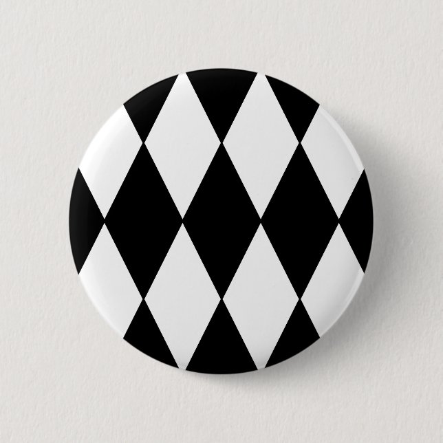 Badge Rond 5 Cm Noir et blanc Retro À damiers Motif Diamant (Devant)