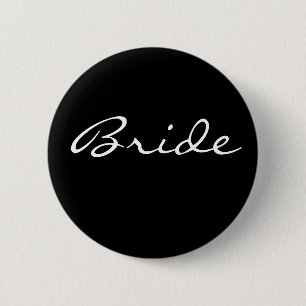 Badge Rond 5 Cm Noir et bouton de jeune mariée de Whtie