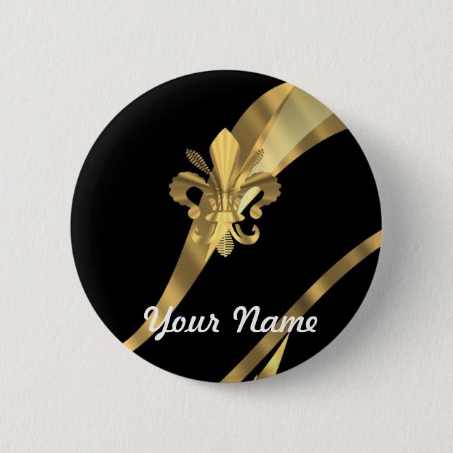Badge Rond 5 Cm Noir et gold fleur de lys (Devant)