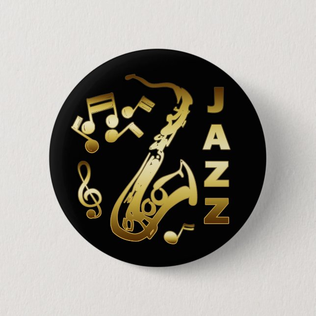 BADGE ROND 5 CM NOIR ET JAZZ D'OR (Devant)
