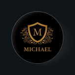 Badge Rond 5 Cm Noir et Or Personnalisé Stylo Nom Monogramme<br><div class="desc">Noir et Or Personnalisé Monogramme Stylish Nom. Pour plus de personnalisation,  cliquez sur le bouton "Customiser" et utilisez notre outil de conception pour modifier ce modèle.</div>