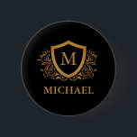 Badge Rond 5 Cm Noir et Or Personnalisé Stylo Nom Monogramme<br><div class="desc">Noir et Or Personnalisé Monogramme Stylish Nom. Pour plus de personnalisation,  cliquez sur le bouton "Customiser" et utilisez notre outil de conception pour modifier ce modèle.</div>
