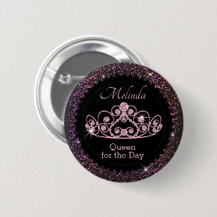 Badge Rond 5 Cm Noir et rose - Reine pour la journée - Anniversair