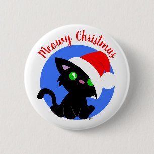 Badge Rond 5 Cm Noir Meowy Christmas Kitty Bouton