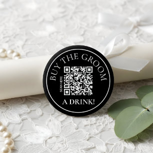 Badge Rond 5 Cm Noir Moderne Acheter un Verre au Marié Code QR