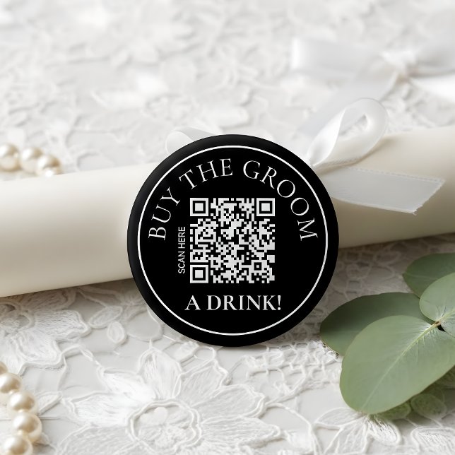 Badge Rond 5 Cm Noir Moderne Acheter un Verre au Marié Code QR (Créateur téléchargé)