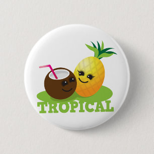 Badge Rond 5 Cm Noix de coco et ananas mignons TROPICAUX de Kawaii