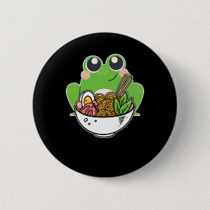 Badge Rond 5 Cm Noix japonaises Ramen et jolie grenouille droguée