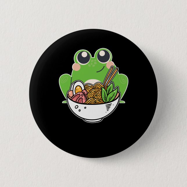 Badge Rond 5 Cm Noix japonaises Ramen et jolie grenouille droguées (Devant)