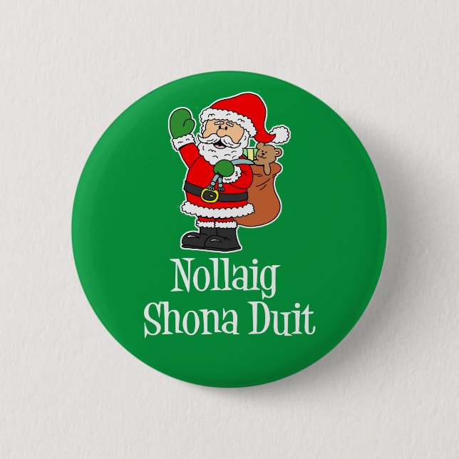 Badge Rond 5 Cm Nollaig Shona Duit Irish Christmas Père Noël (Devant)