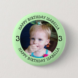 Badge Rond 5 Cm Nom, âge et photo personnalisés Anniversaire