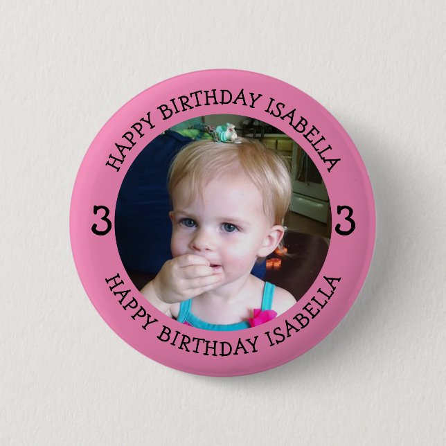 Badge Rond 5 Cm Nom, âge et photo personnalisés Anniversaire (Devant)