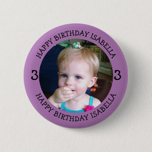 Badge Rond 5 Cm Nom, âge et photo personnalisés Anniversaire