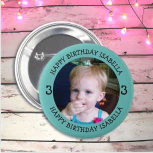 Badge Rond 5 Cm Nom, âge et photo personnalisés Anniversaire